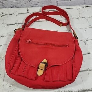 Vintage Amanda Smith Purse Red Canvas Crossbody Bag Nylon Lining Satchel